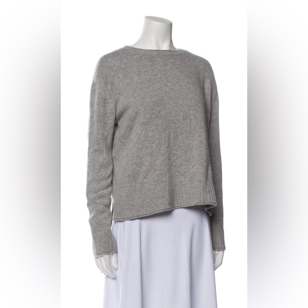Jenni Kayne Heather Gray Boxy Split-Hem Crew Neck Sweater, Size S